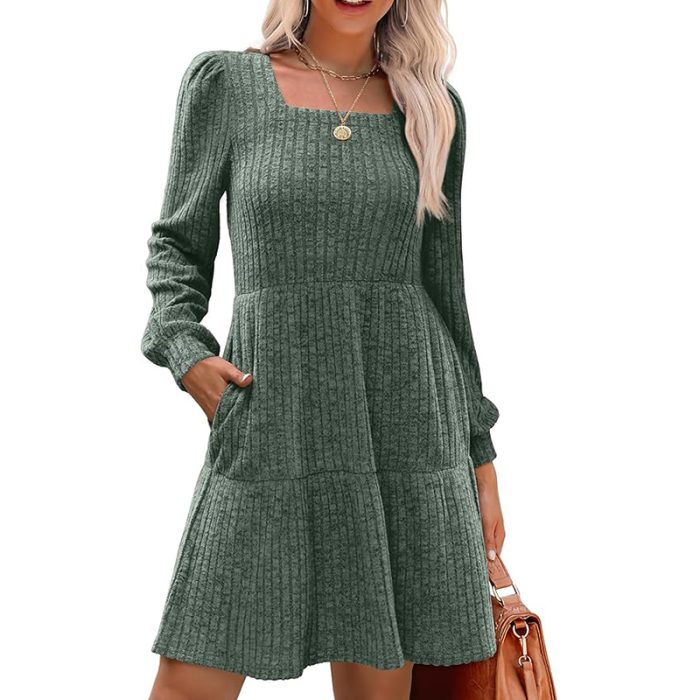 Womens Square Neck Long Sleeve Fall Dresses