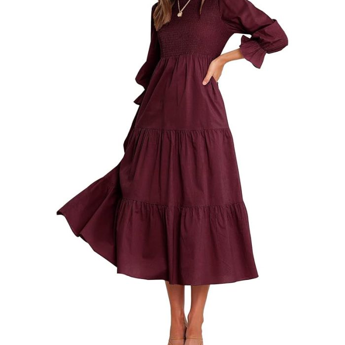 Casual Long Sleeve Crew Neck Fall Dress