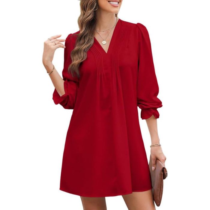 Fashion Pleated Flowy Sundress Loose Shirt Dresses