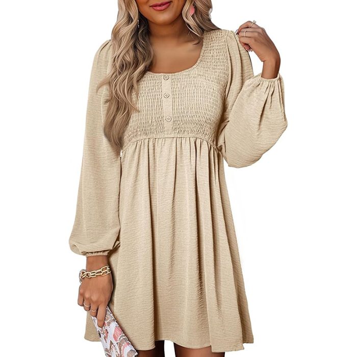 Long Sleeve Empire Waist A-Line Mini Dress