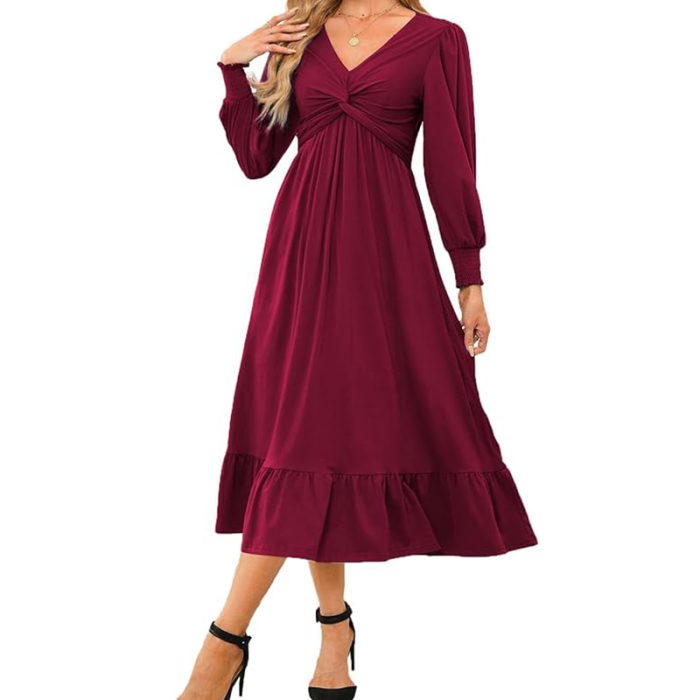 A-Line Ruched Flowy Dress with Pockets